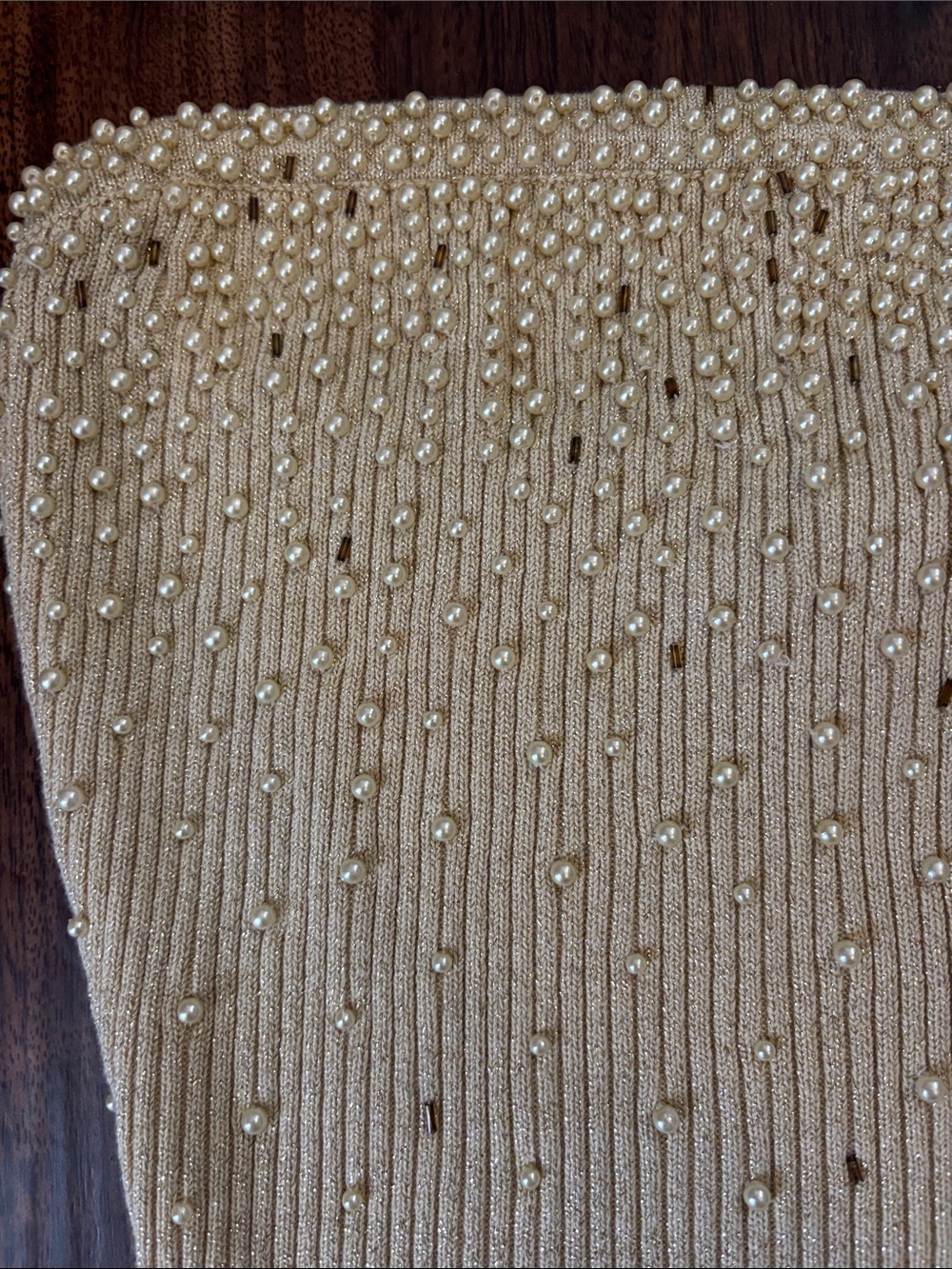 Early 2000s Cache Gold Sparkly Pearl Embellished Tube Tope - Picture 4 of 5